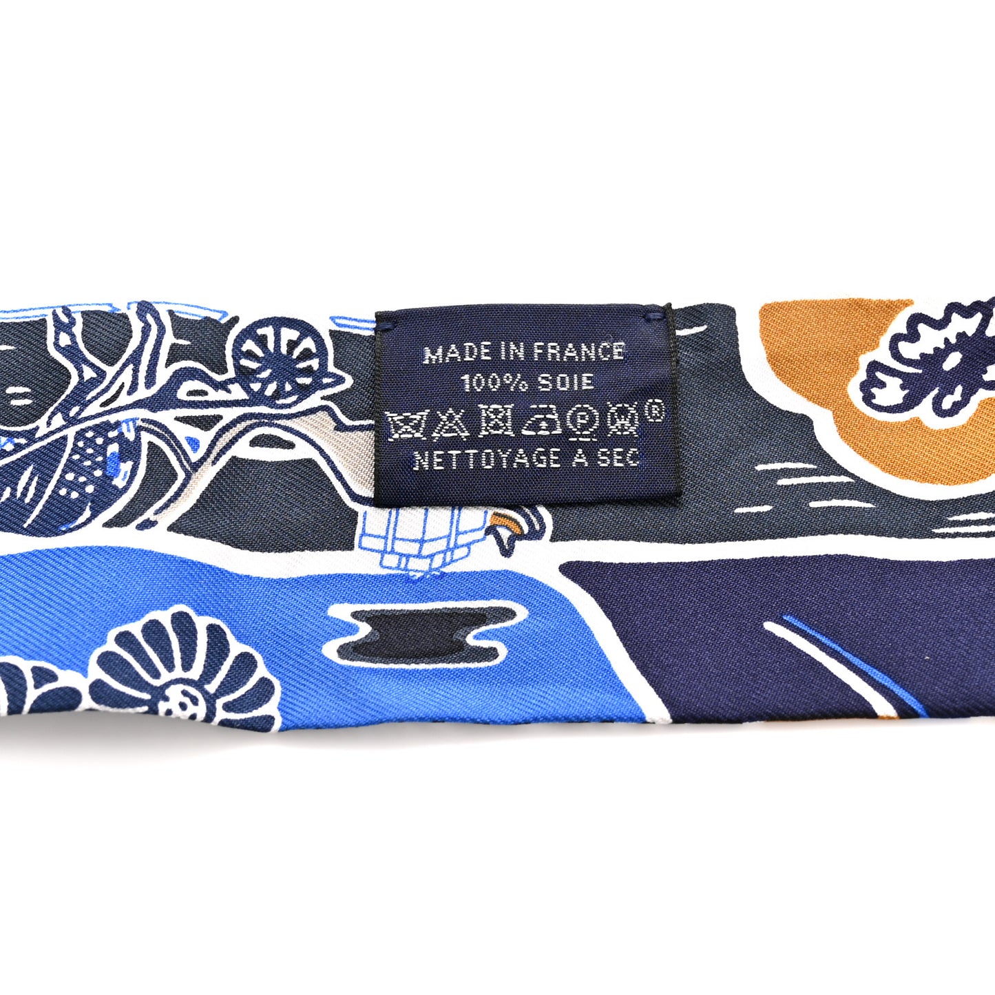 Silk Bingata Sticker Twilly Marine Tabac Bleu Vif