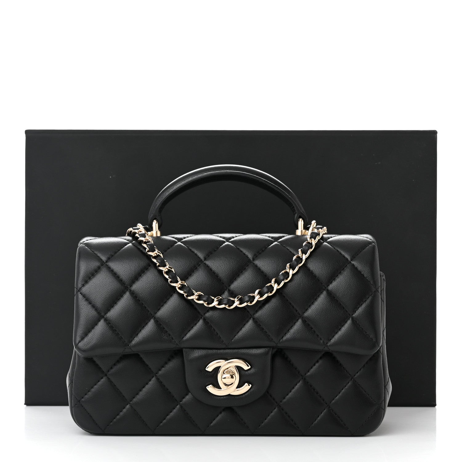 Chanel Lambskin Quilted Mini Top Handle Rectangular Flap Black 11 of 11