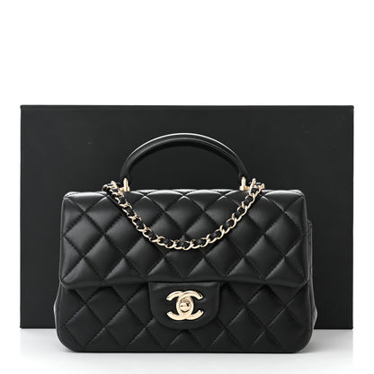 Chanel Lambskin Quilted Mini Top Handle Rectangular Flap Black 11 of 11