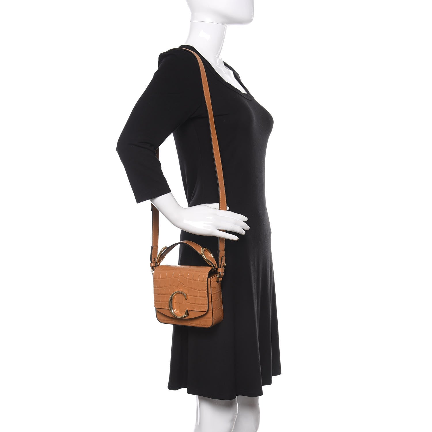Chloe Calfskin Crocodile Embossed Mini C Double Carry Autumnal Brown 2 of 9