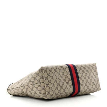 Gucci GG Supreme Monogram Textured Dollar Calfskin Web Medium Ophidia Shopping Tote Beige Ebony Mystic White 4 of 16