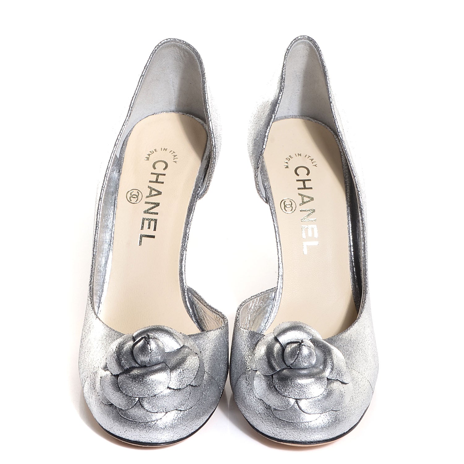 Chanel Metallic Leather Camellia Pumps 39 Silver 2 of 7