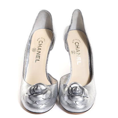 Chanel Metallic Leather Camellia Pumps 39 Silver 2 of 7