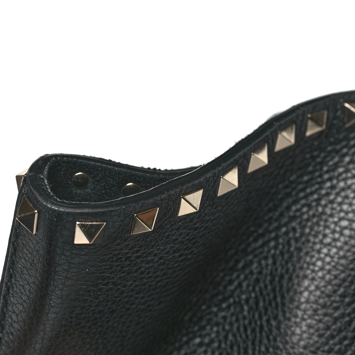 Grained Calfskin Rockstud Shoulder Tote Black