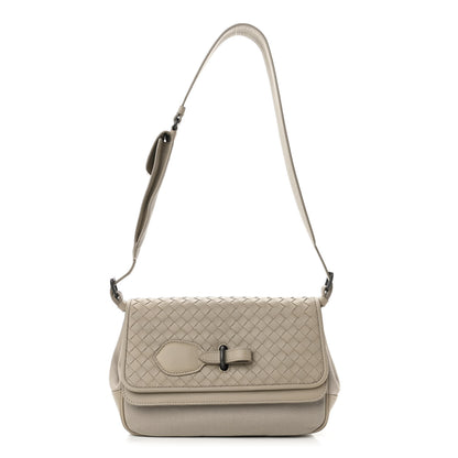 Bottega Veneta Nappa Intrecciato Canvas Safari Flap Shoulder Bag Sand 1 of 9