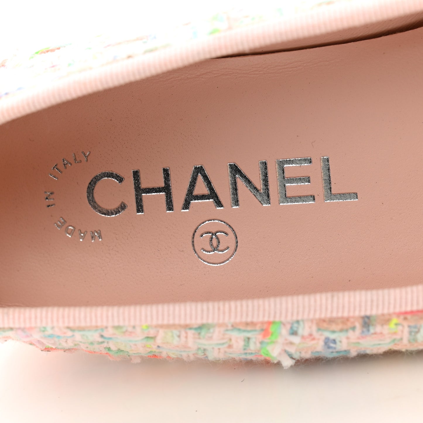 Tweed Patent Cap Toe Ballerina Flats 36 Pink White