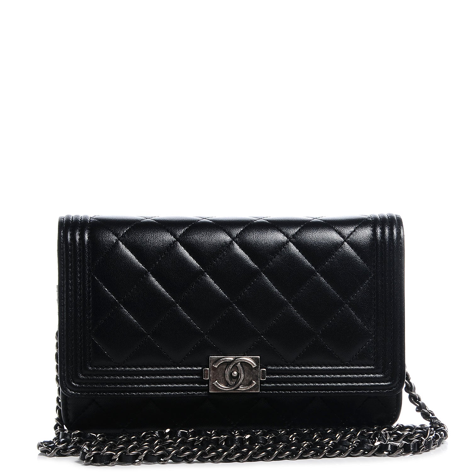 Chanel Lambskin Quilted Boy Wallet On Chain WOC Black 1 of 7