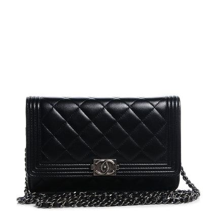 Chanel Lambskin Quilted Boy Wallet On Chain WOC Black 1 of 7