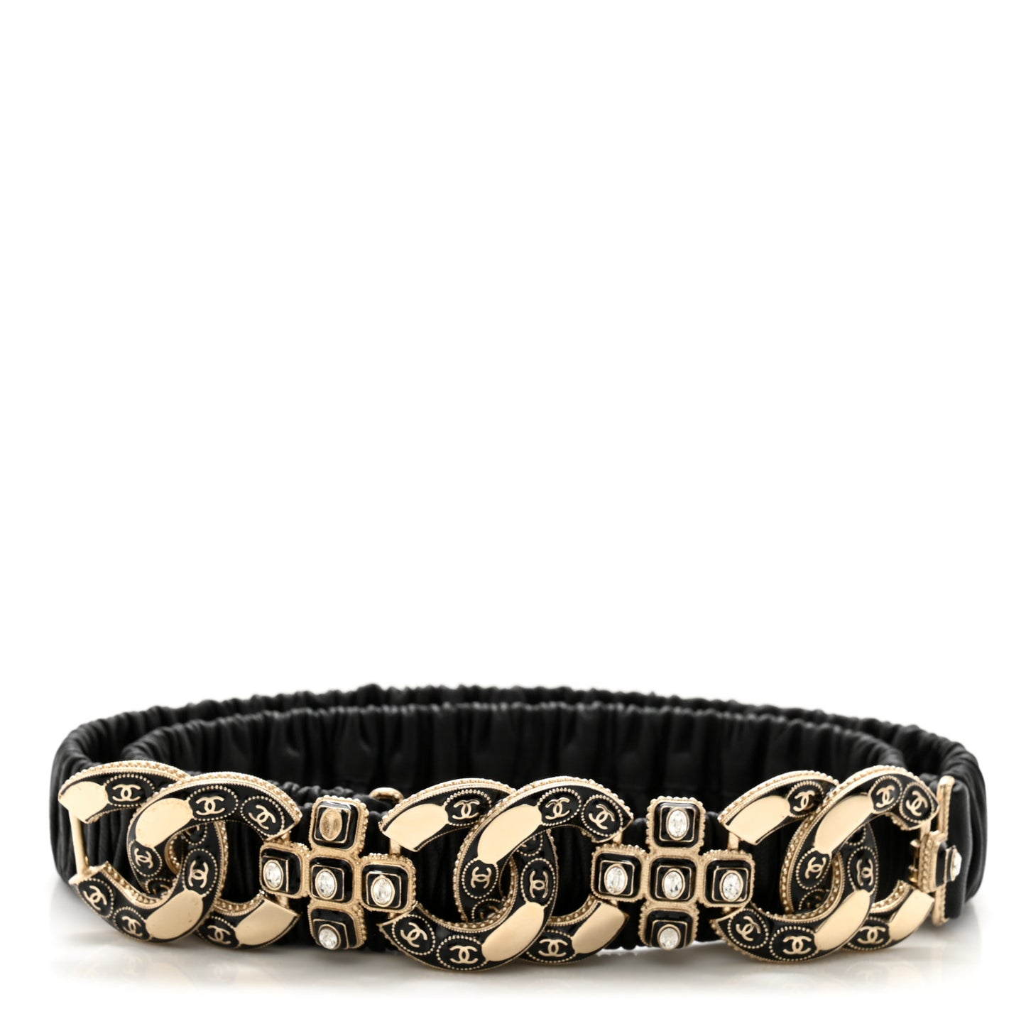 Lambskin Enamel Crystal Ruched CC Belt 85 34 Black