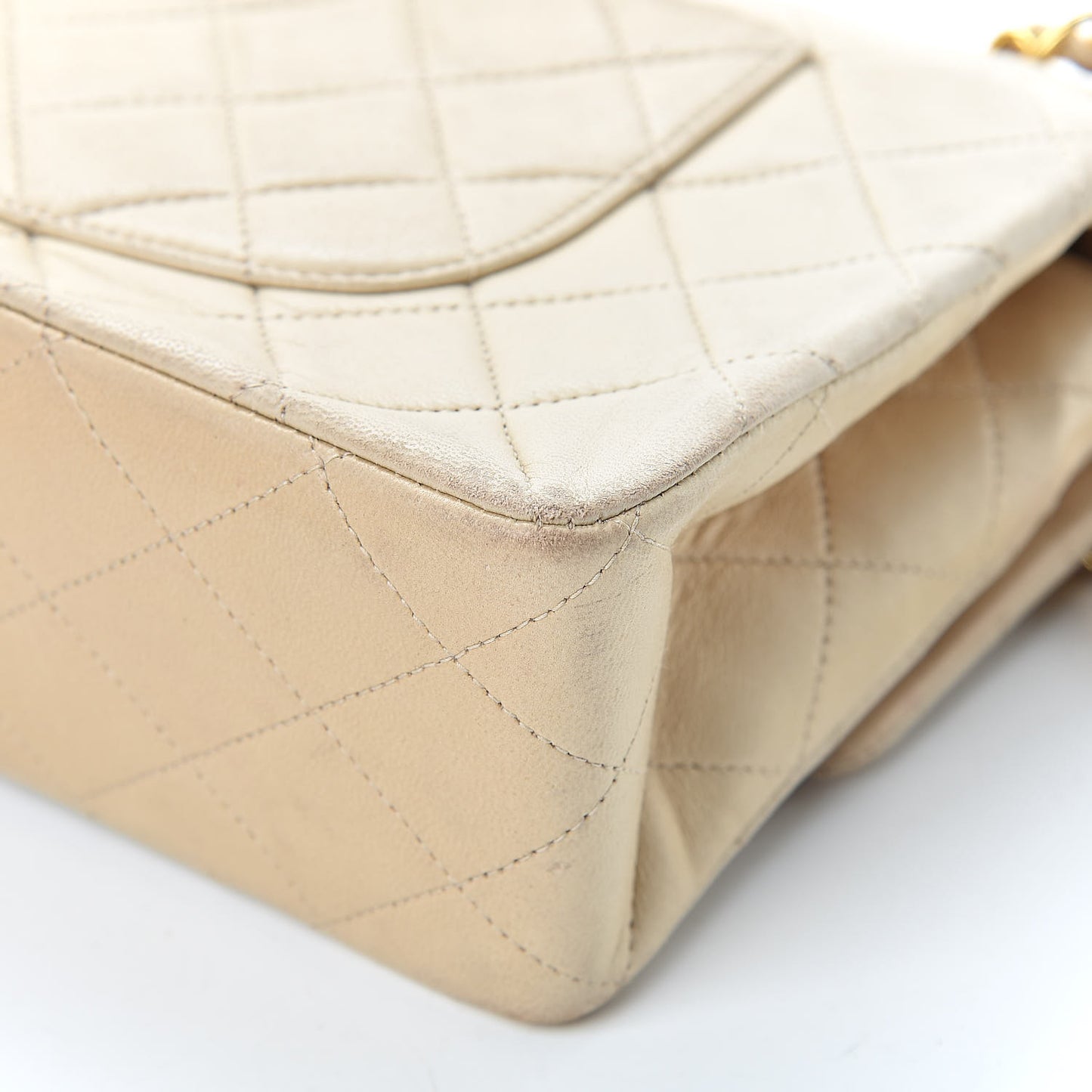 Lambskin Quilted Medium Double Flap Beige