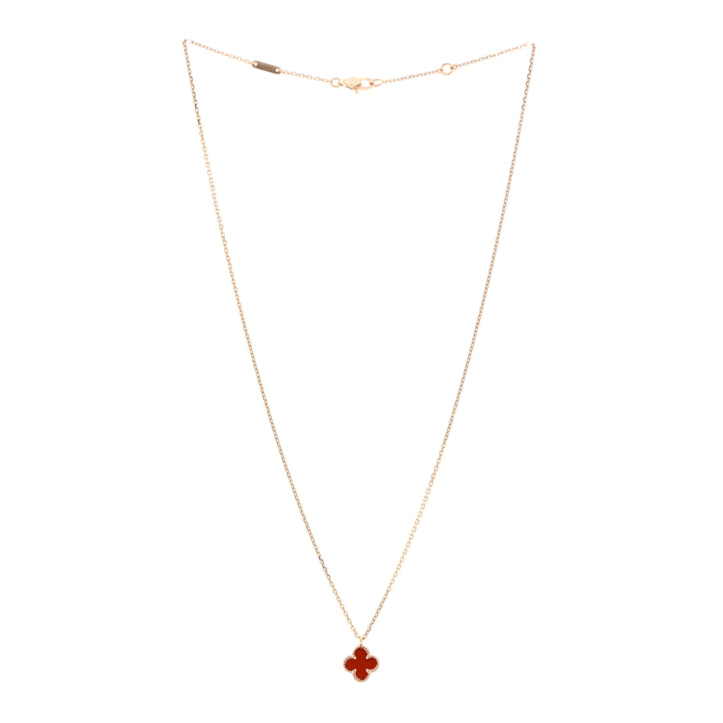 18K Rose Gold Carnelian Sweet Alhambra Pendant Necklace