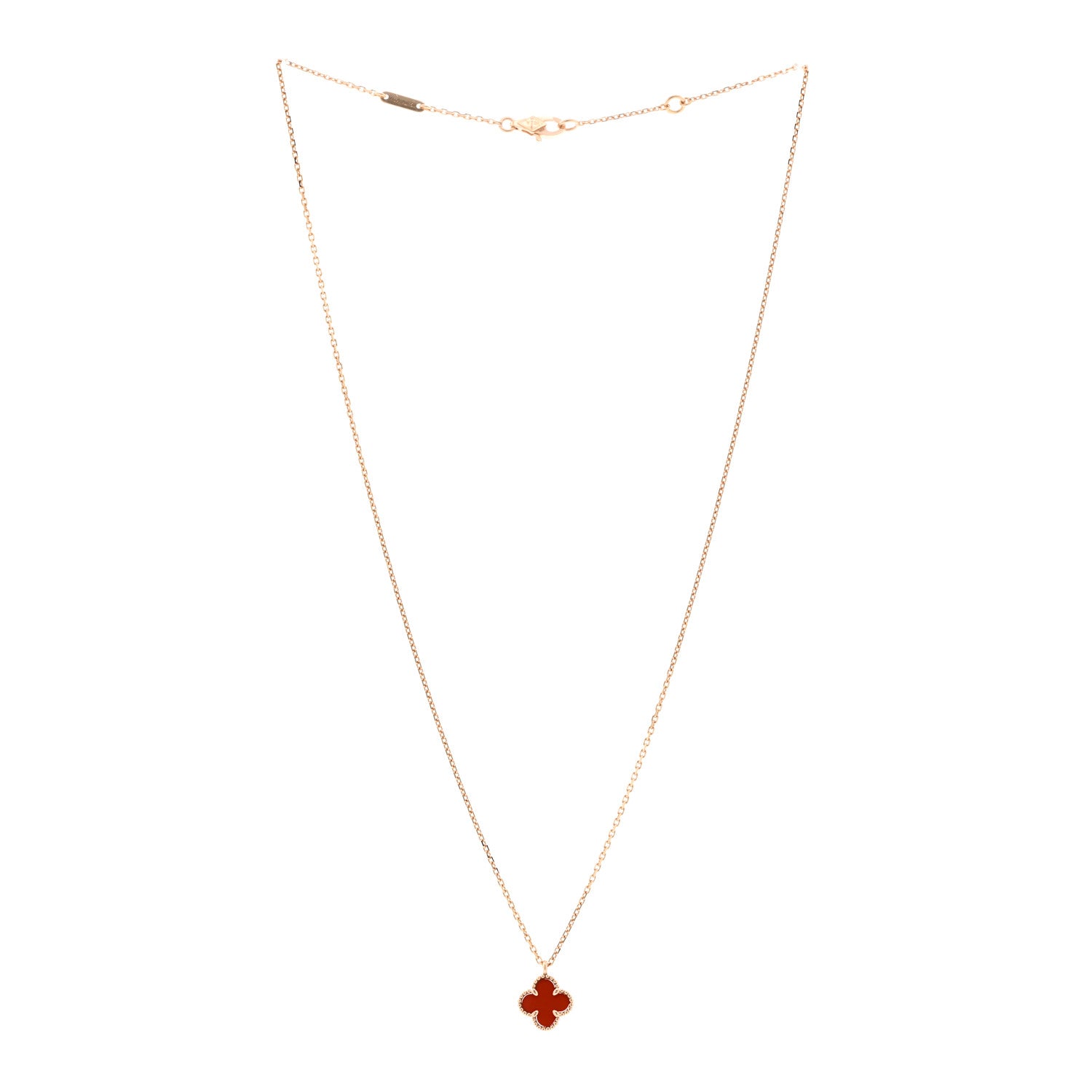 Van Cleef & Arpels 18K Rose Gold Carnelian Sweet Alhambra Pendant Necklace 3 of 6