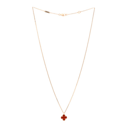 Van Cleef & Arpels 18K Rose Gold Carnelian Sweet Alhambra Pendant Necklace 3 of 6