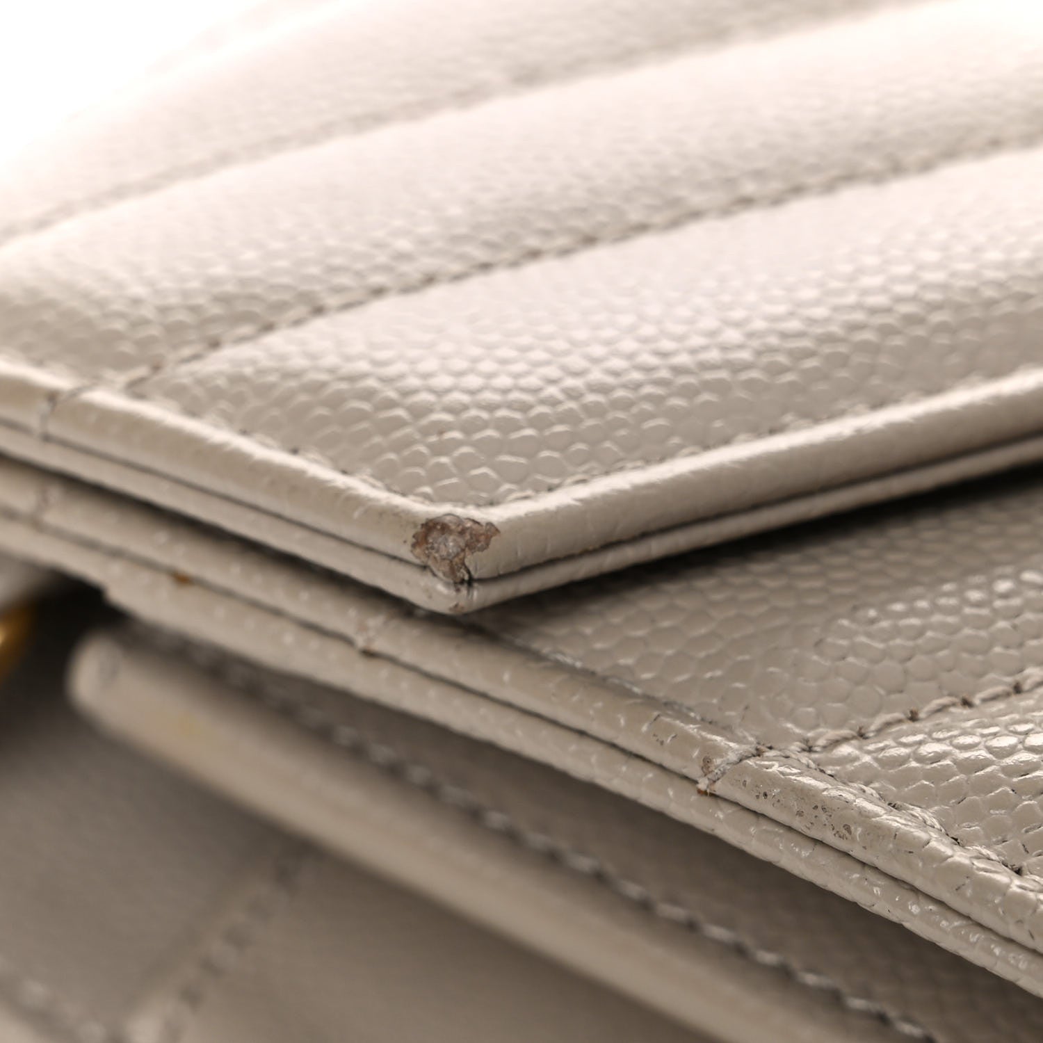 Saint Laurent Grain De Poudre Matelasse Chevron Monogram Chain Wallet Dark Beige 15 of 17