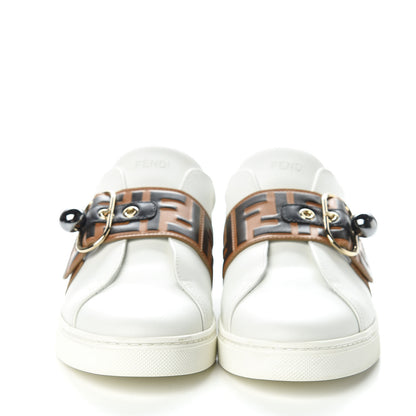 Fendi Vitello FF Embossed Pearland Slip On Sneakers 40 White Tobacco Moro 2 of 9