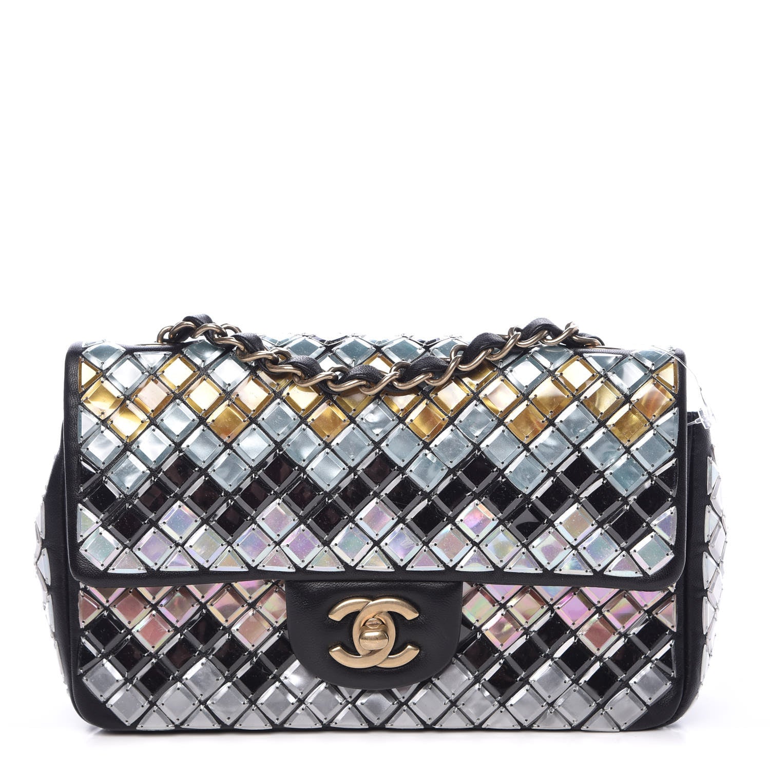 Chanel Lambskin Mosaic Small Flap Black Gold Light Blue 1 of 7