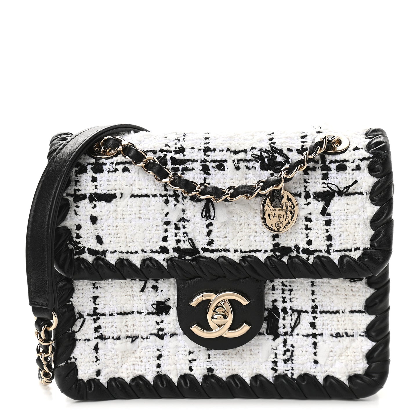 Tweed Braided Calfskin Mini My Own Frame Flap Grey Black