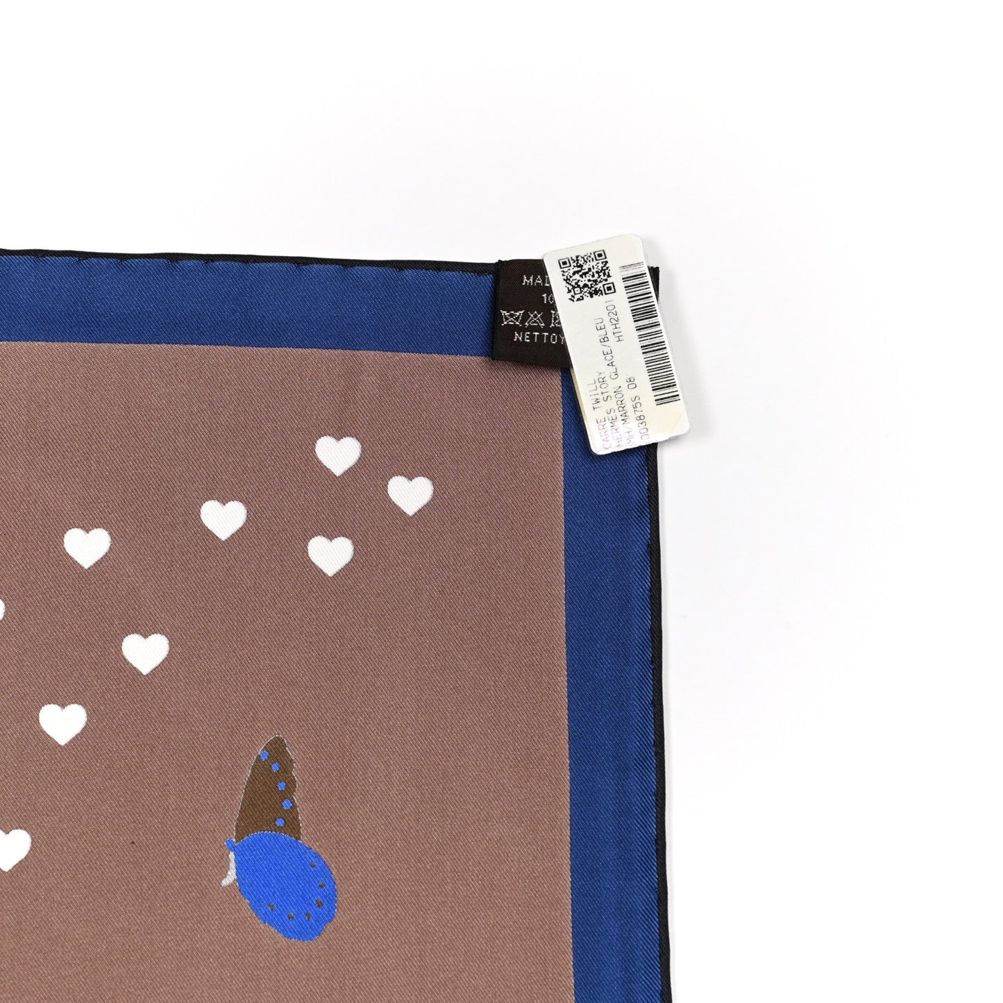 Silk Story Scarf 90 Marron Glace Bleu Nuit
