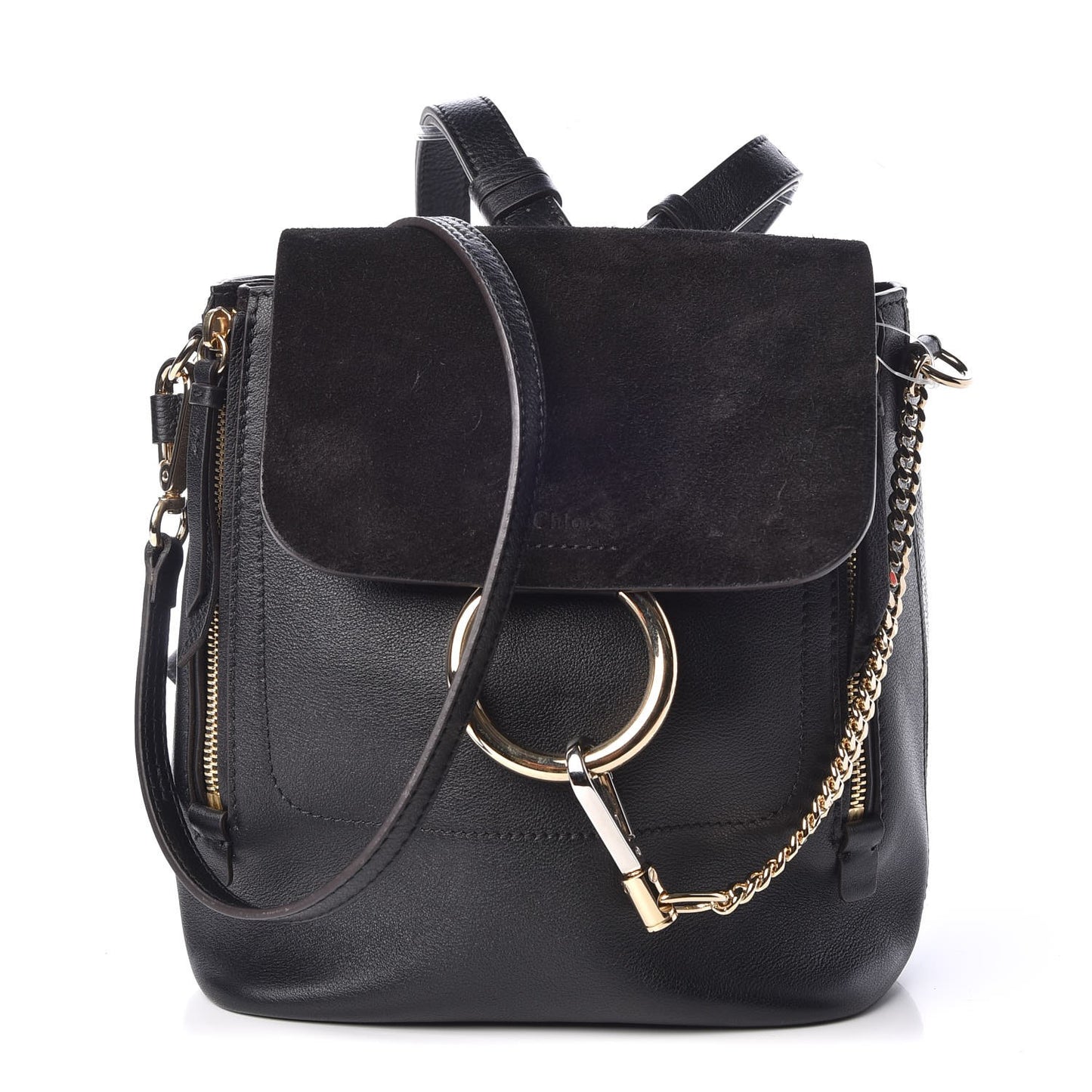 Suede Calfskin Small Faye Backpack Black