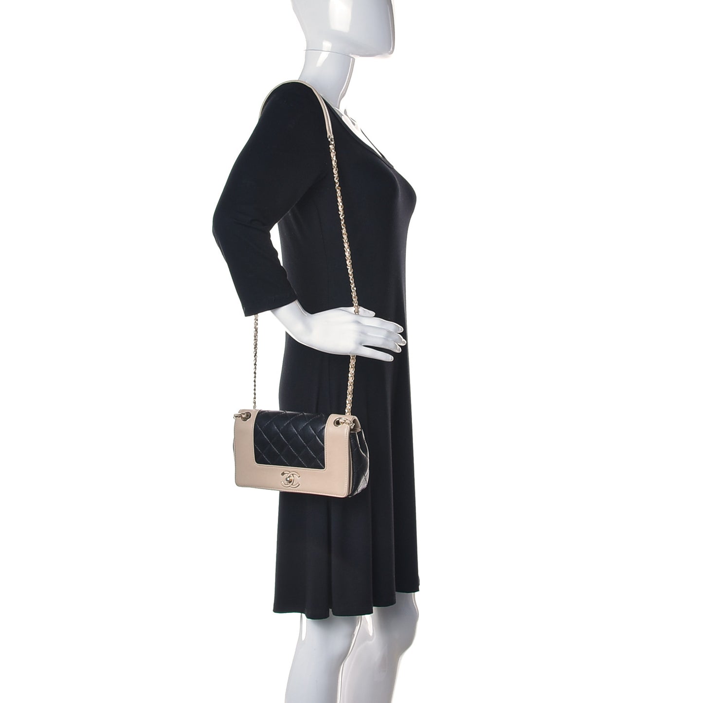 Sheepskin Quilted Medium Vintage Mademoiselle Flap Beige Black