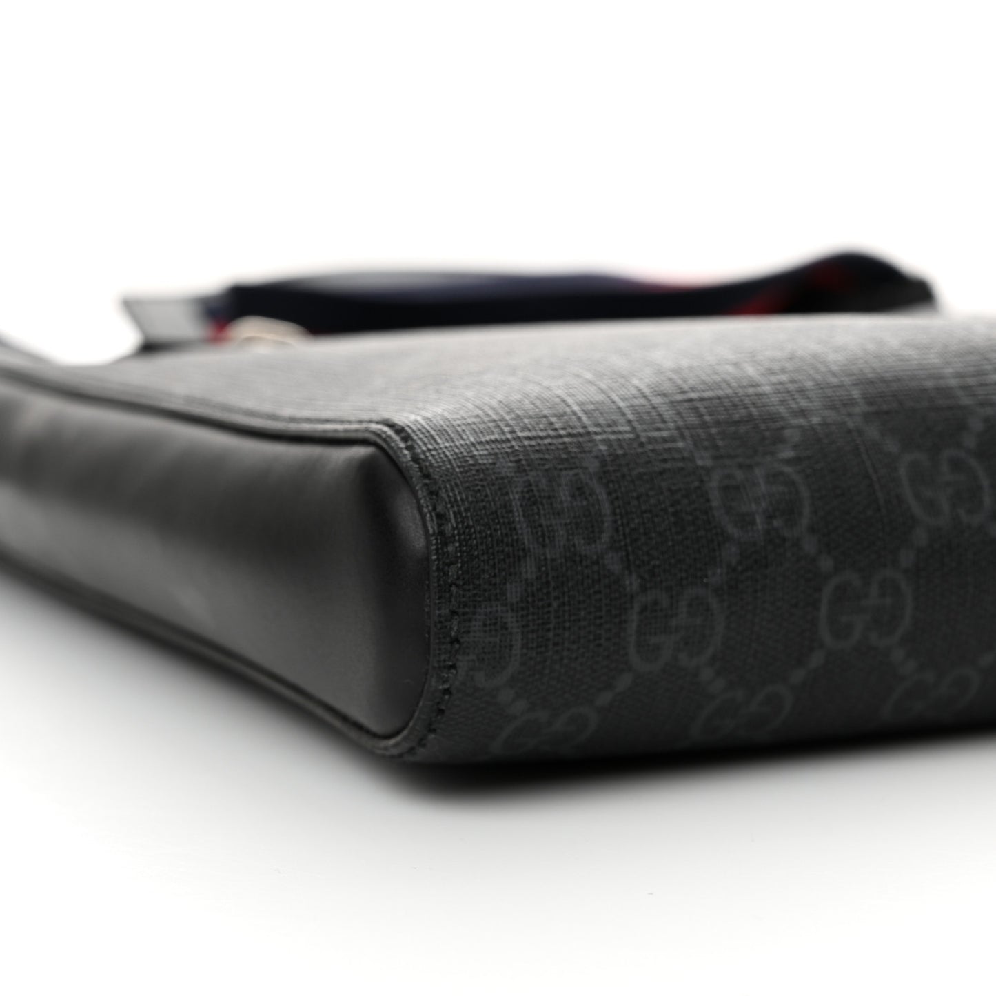 GG Supreme Monogram Appia Calfskin Web Flat Messenger Bag Black Grey