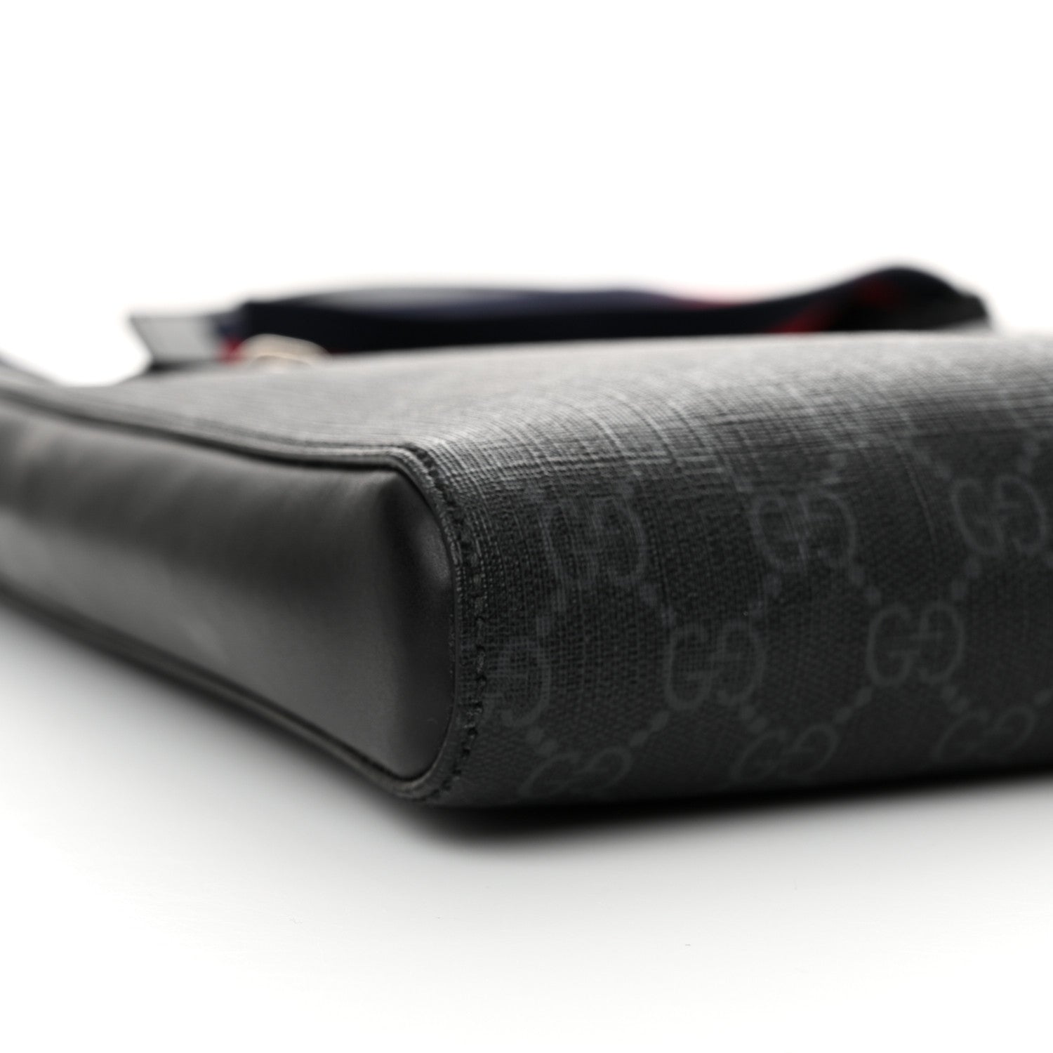 Gucci GG Supreme Monogram Appia Calfskin Web Flat Messenger Bag Black Grey 9 of 14