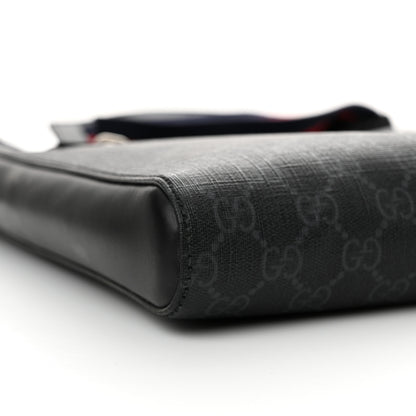 Gucci GG Supreme Monogram Appia Calfskin Web Flat Messenger Bag Black Grey 9 of 14