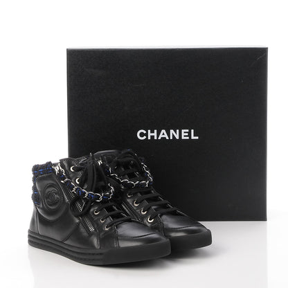 Chanel Lambskin Tweed Zipped Sneakers 38.5 Black Blue 9 of 9