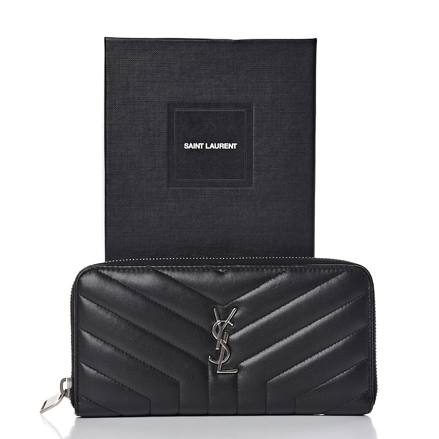Saint Laurent Calfskin Matelasse Chevron Monogram Zip Around Wallet Black 8 of 8