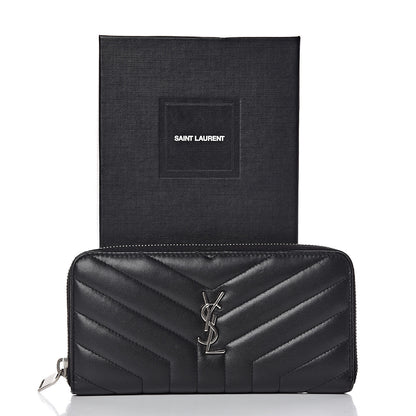 Saint Laurent Calfskin Matelasse Chevron Monogram Zip Around Wallet Black 8 of 8