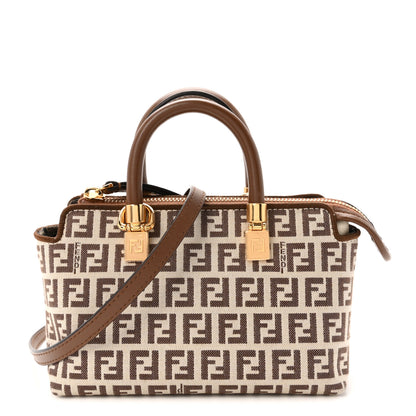 Fendi Vitello Grace Jacquard FF Mini By The Way Top Handle Boston Bag  Gianduia Panna 1 of 10