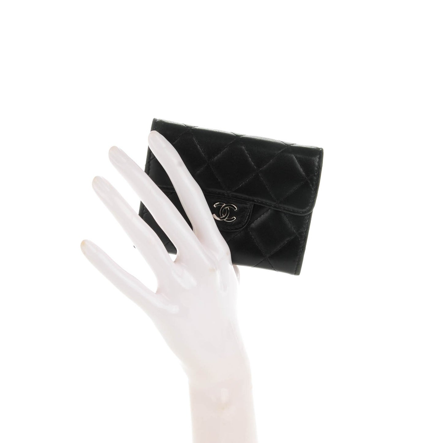 Lambskin Quilted Flap Card Holder Wallet Black