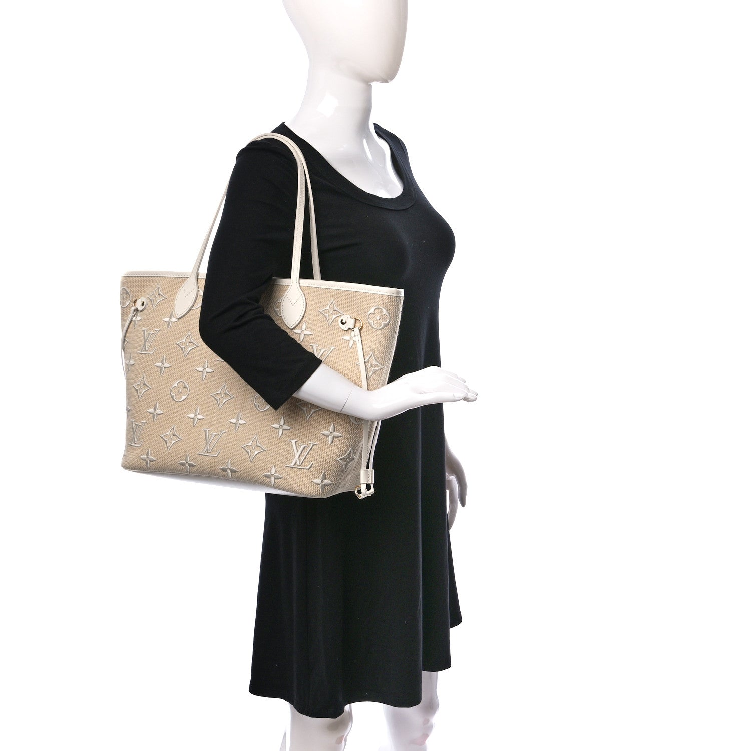 Louis Vuitton Cotton Monogram Embroidered Neverfull MM Beige White 2 of 8