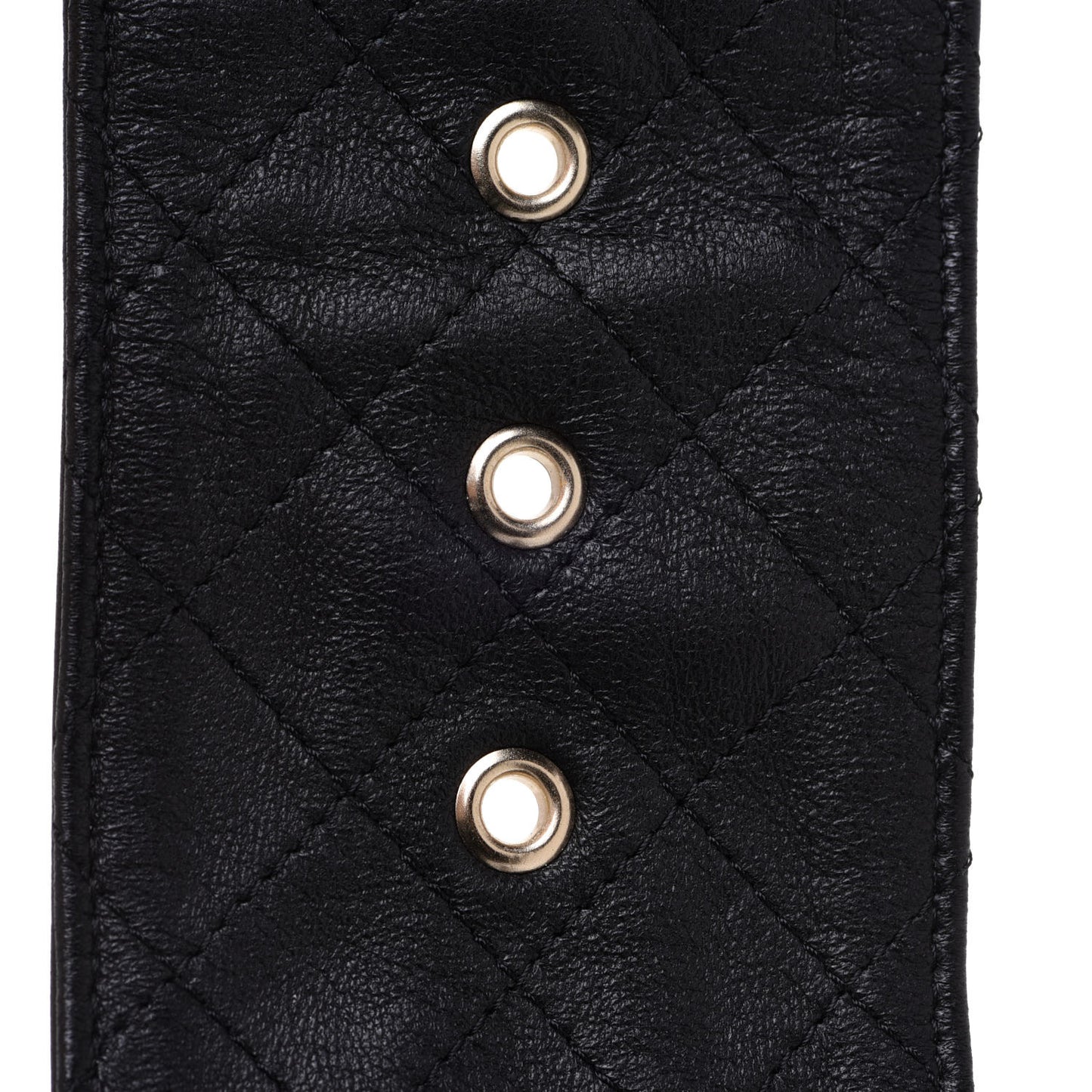 Lambskin Stitched Chain Belt Black