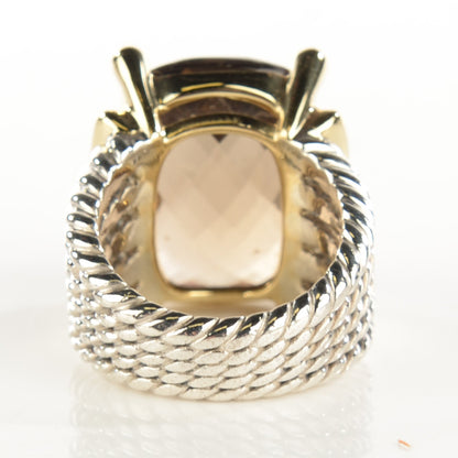 David Yurman Sterling Silver 18K Yellow Gold Diamond 20mm Smoky Quartz Wheaton Ring 51 5.75 3 of 5