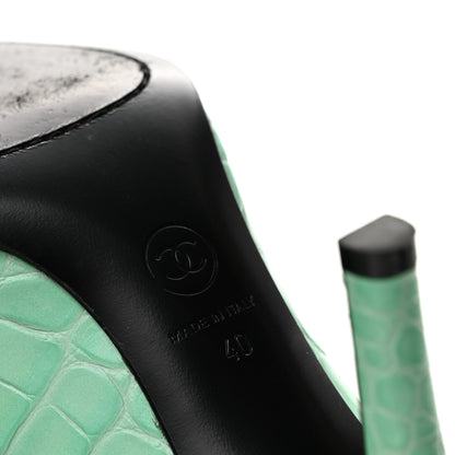 Chanel Crocodile Embossed Patent Calfskin Pumps 40 Green Black 7 of 10