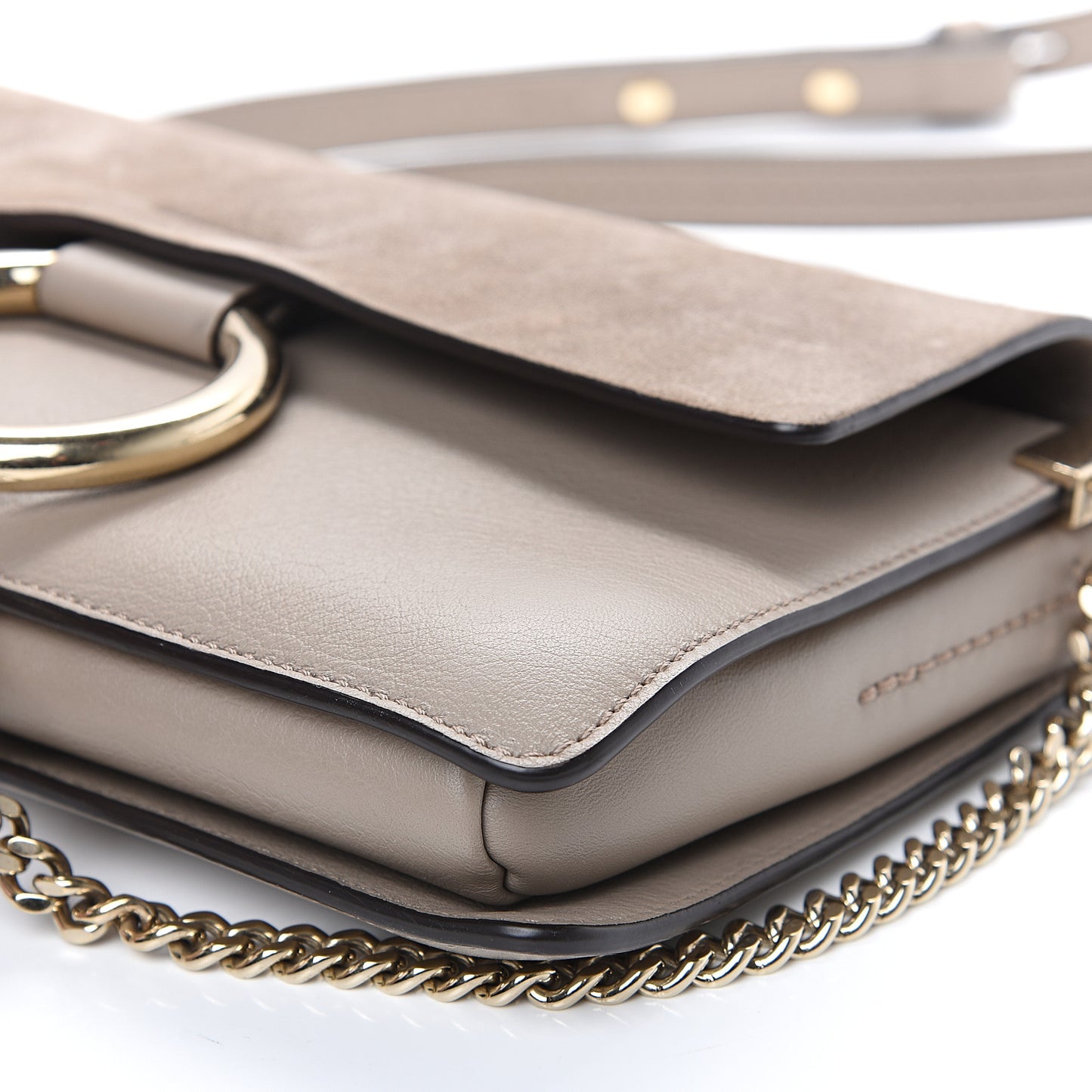 Suede Calfskin Small Faye Shoulder Bag Motty Grey