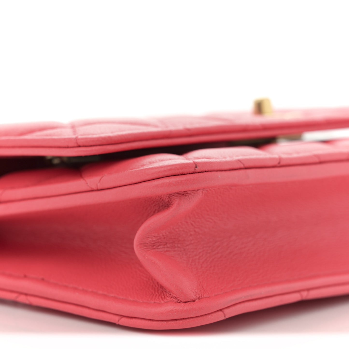 Lambskin Quilted Sweet Camellia Wallet On Chain WOC Coral