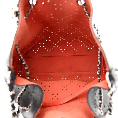 Chanel Caviar Perforated Drawstring CC Bag Black Orange 5 of 16