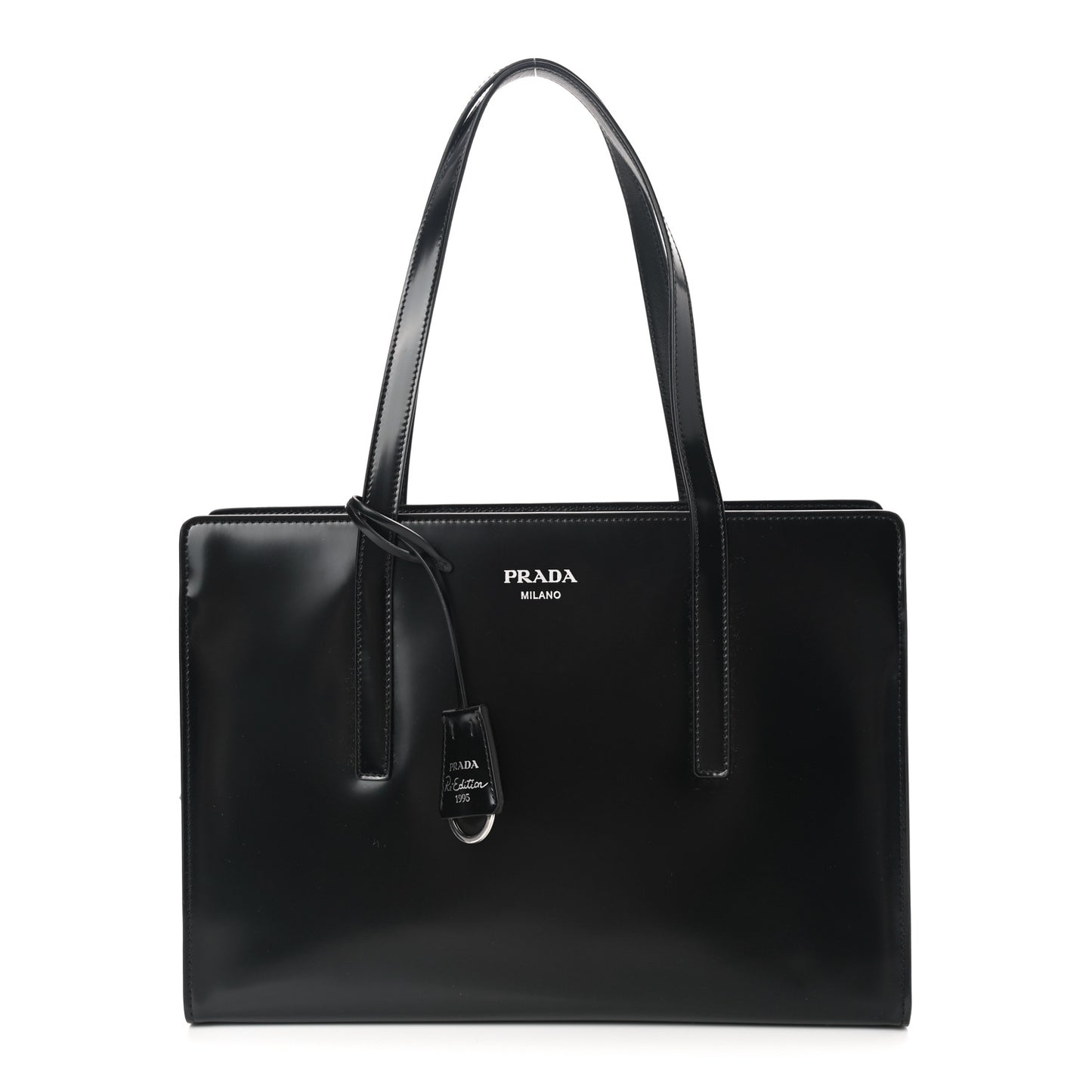 Spazzolato Medium Re-Edition 1995 Double Handle Handbag Black