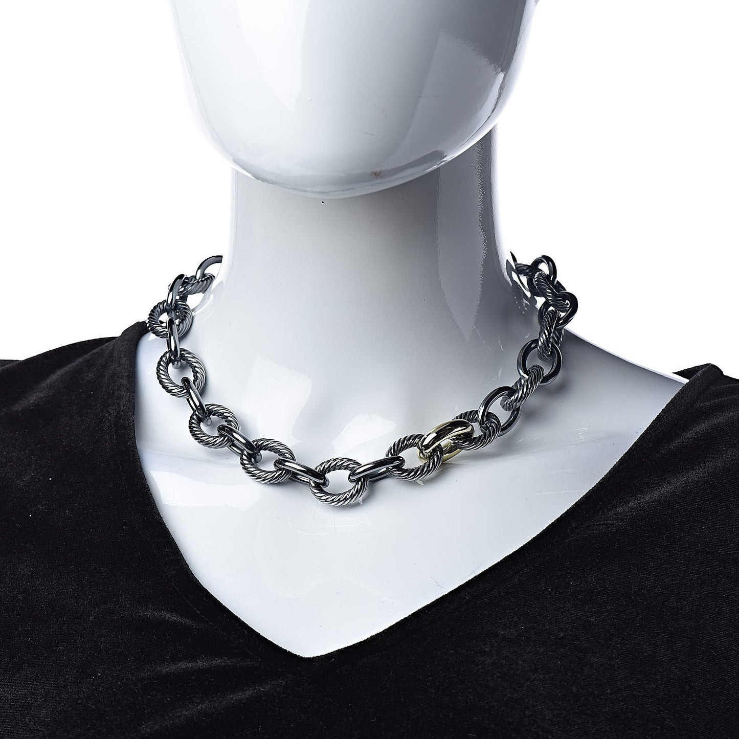 Darkened Sterling Silver 14K Yellow Gold 16mm Large Oval Link Necklace