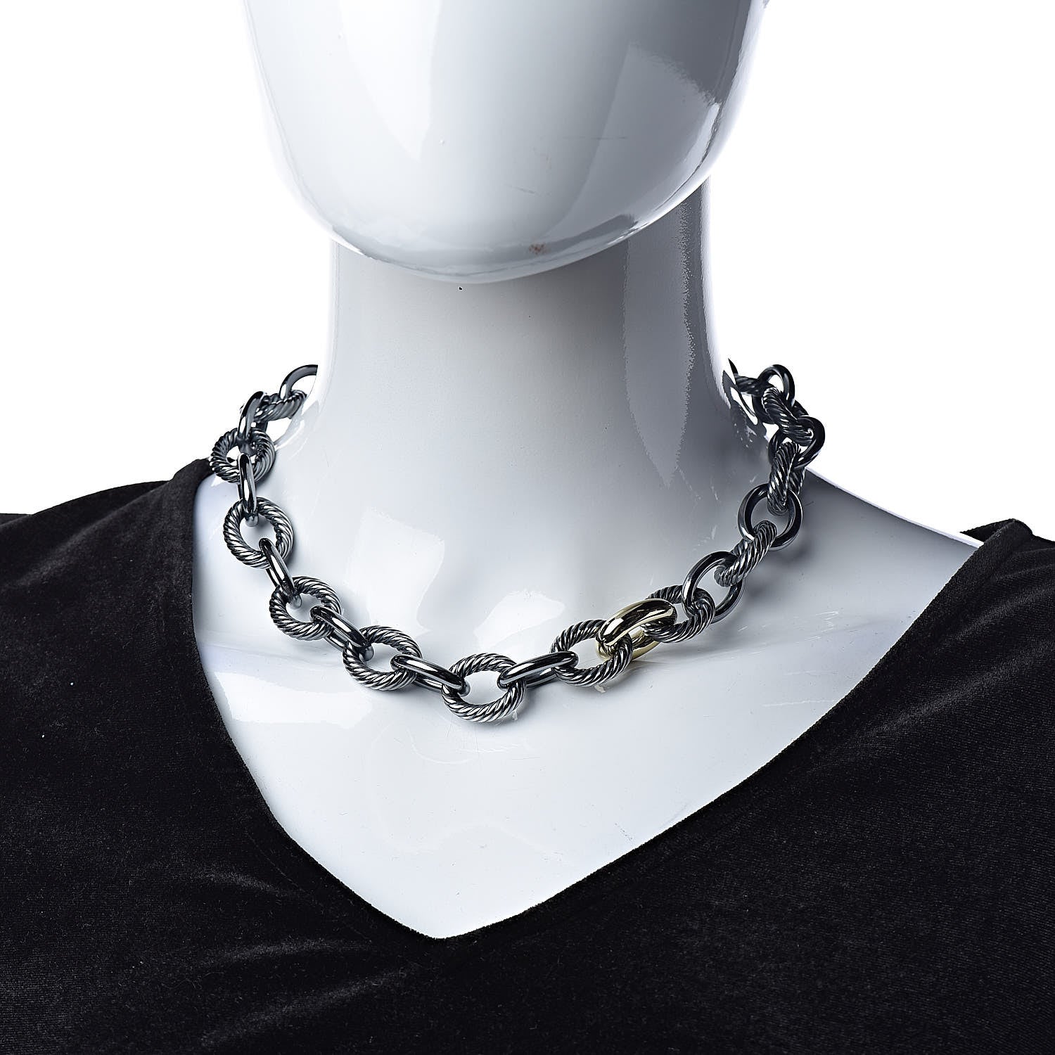David Yurman Darkened Sterling Silver 14K Yellow Gold 16mm Large Oval Link Necklace 2 of 6