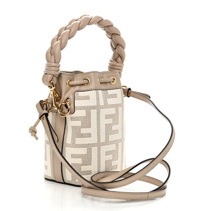 Fendi Canvas Nappa F is Fendi FF Embroidered Mini Mon Tresor Bucket Bag Grezzo White Nuvola 3 of 10