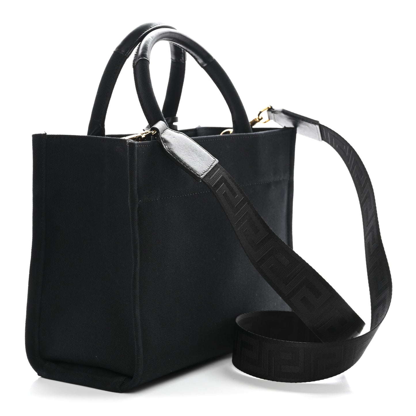 Canvas Studded Small Logo Tote Bag Black