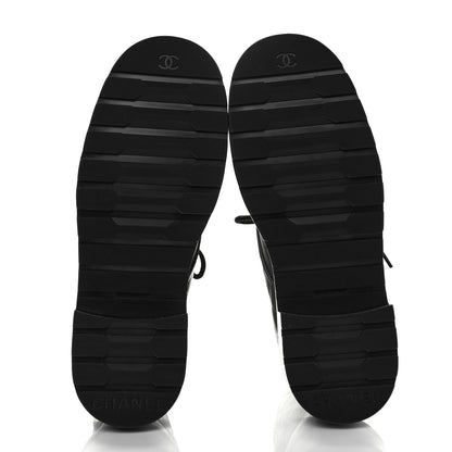 Chanel Shiny Lambskin Quilted Lace Up Combat Boots 38.5 Grey Black 5 of 8