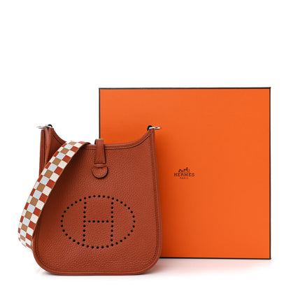 Hermes Taurillon Clemence Maxi Quadrille Evelyne TPM Cuivre Chai Nata Bleu Brume 11 of 11