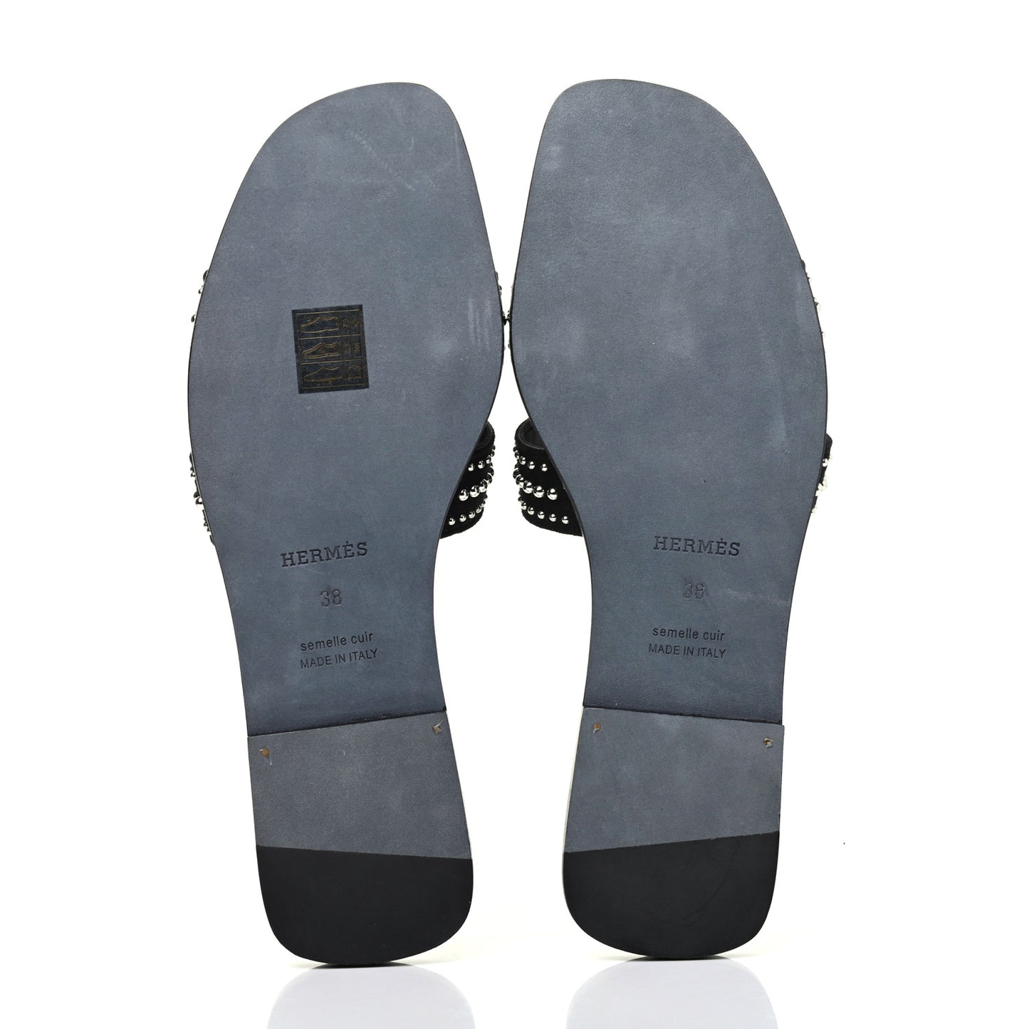 Suede Goatskin Studded Oran Sandals 38 Black