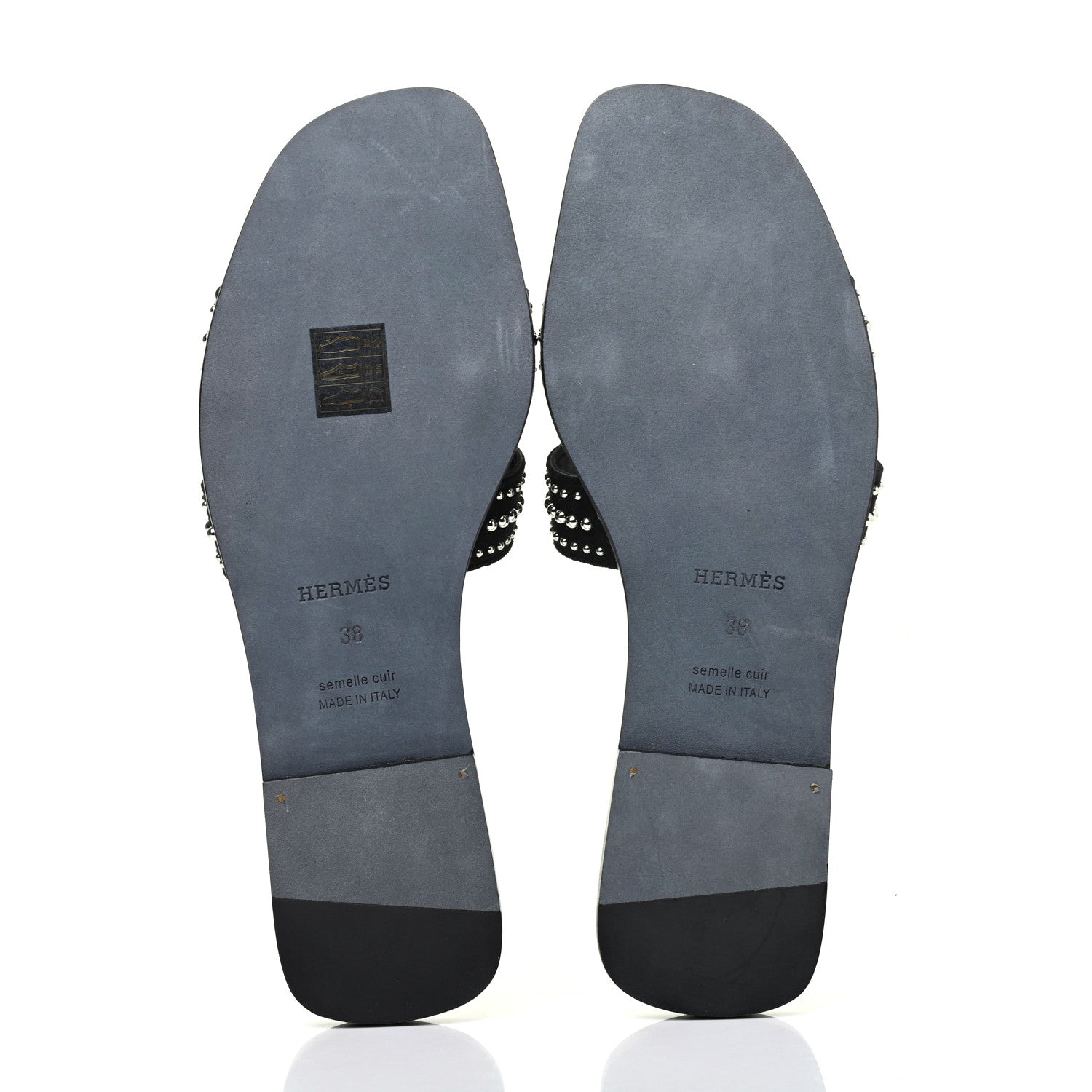 Hermes Suede Goatskin Studded Oran Sandals 38 Black 5 of 8