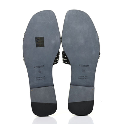 Hermes Suede Goatskin Studded Oran Sandals 38 Black 5 of 8