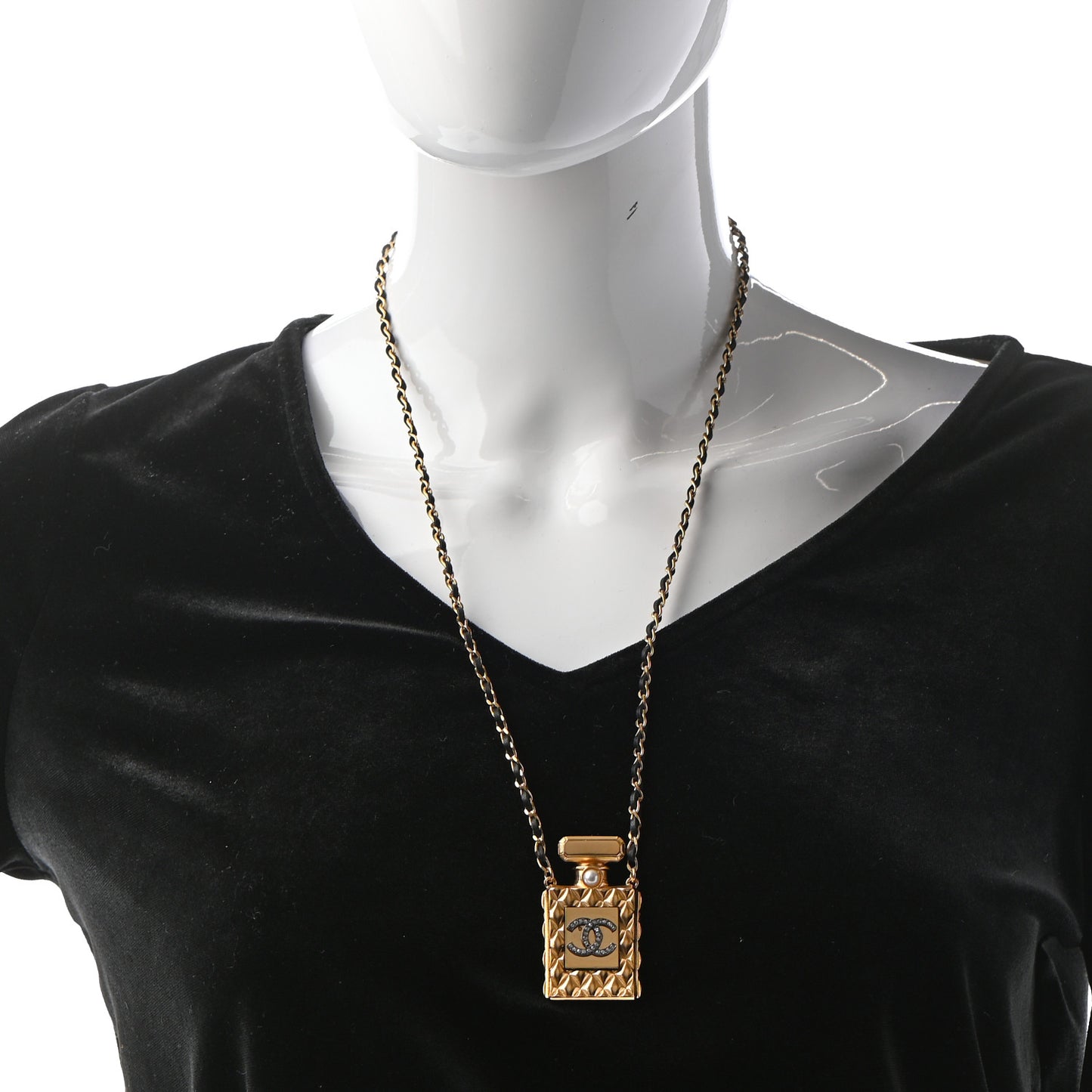 Crystal Pearl Perfume Bottle CC Necklace Gold